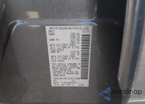 2022 Nissan Murano Platinum Intelligent Awd from USA, damaged, VIN 5N1AZ2DS3NC107708